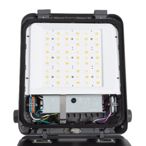LED Außenstrahler/ Industriestrahler (Industrie-Standard) mit Überspannungsschutz 6 kV, IP65, 100 Watt, Abstrahlwinkel 60° | 90° | 120°, Lichtfarbe und Leistung einstellbar, 16.000 LED Lumen